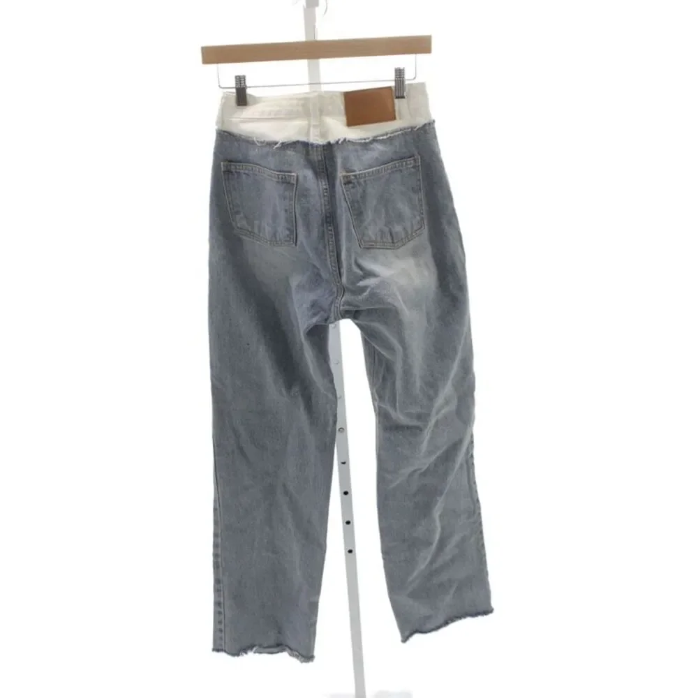 The Frankie Shop Women Straight Jeans Blue High Rise Cotton Button Fly Size S